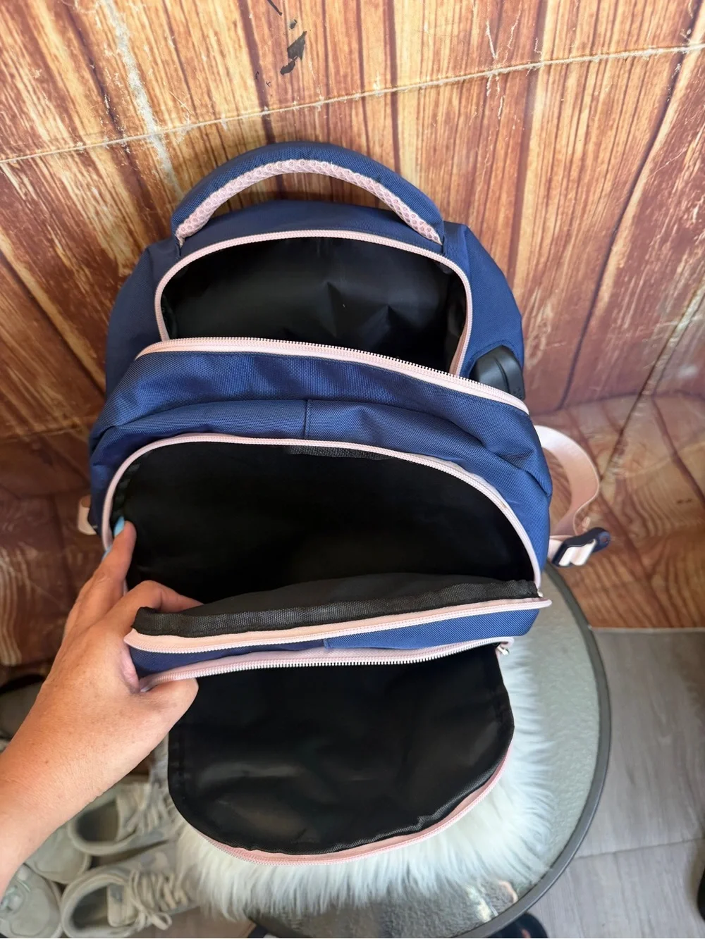 Kids Space Astronaut Backpack Navy Blue Pink USB Port School Travel Bag